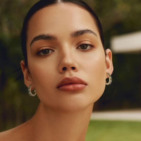 14K Yellow Gold with Green Peridot Cubic Zirconia Drop Hoop Leverback Earrings - Picture 7 of 7